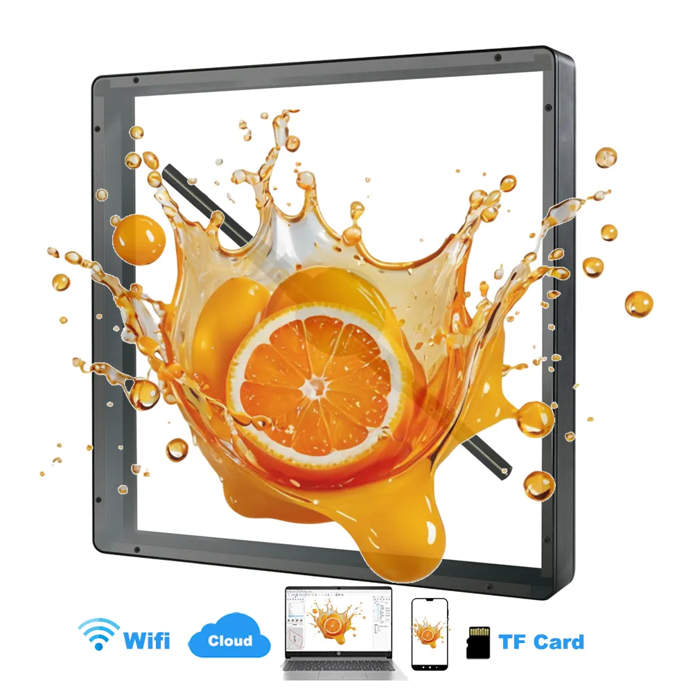 42cm desktop hologram fan with a protective acrylic enclosure displaying a 3D logo