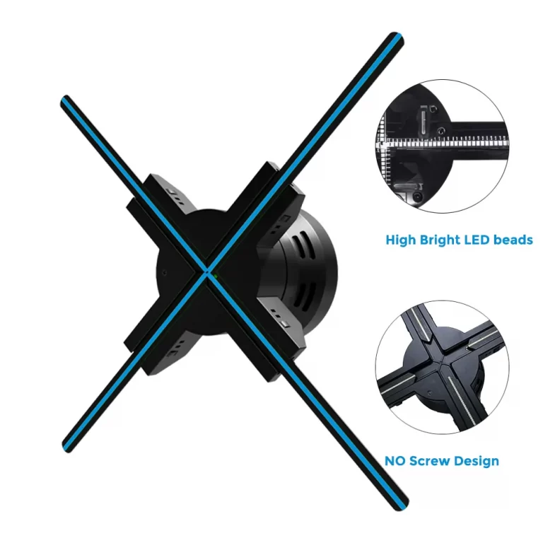 A person assembling the 65cm hologram fan in under a minute, highlighting the tool-free setup mechanism