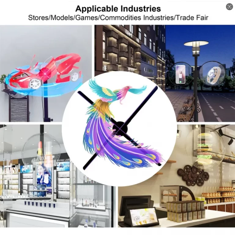 80cm holographic fan displaying 3D shoe animation in a retail store