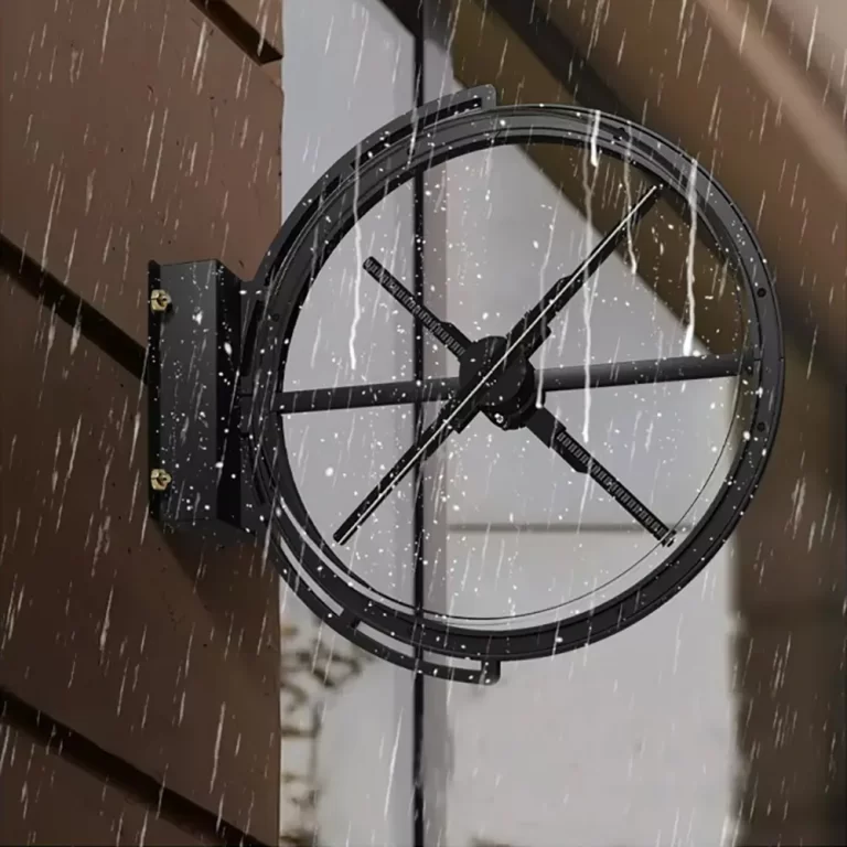 Waterproof dual-sided holographic fan light box displaying 3D animation outdoors