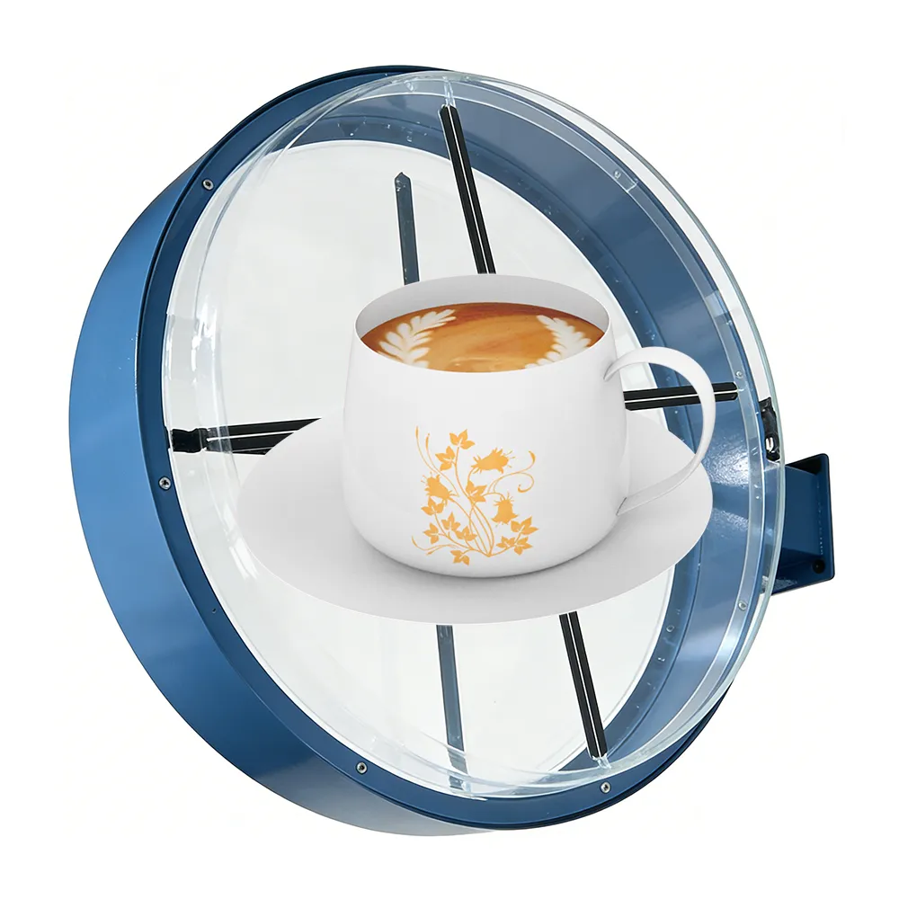 22-inch dual-sided hologram fan with a round waterproof enclosure displaying a 3D logo